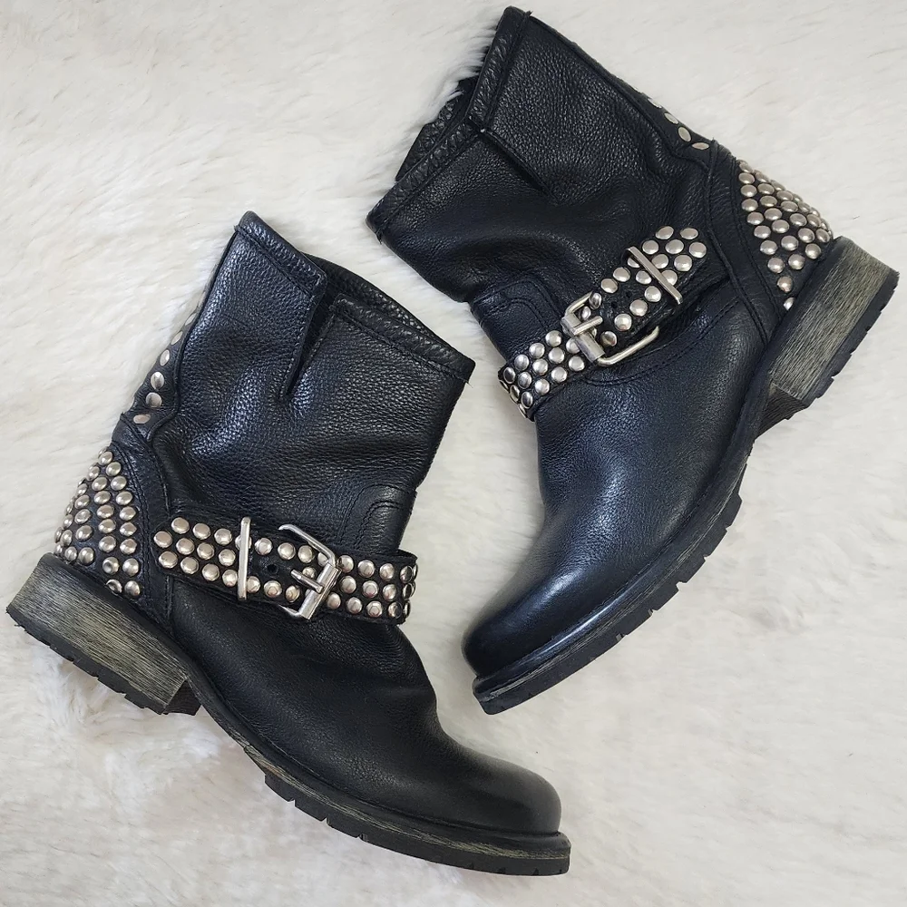 Steve Madden Frankie Studded Leather Motorcycle Boots - Picture 2 of 7